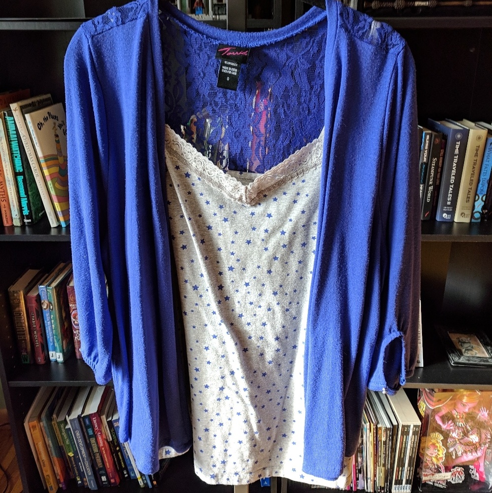 Cute purple and gray stars sweater set from Torrid